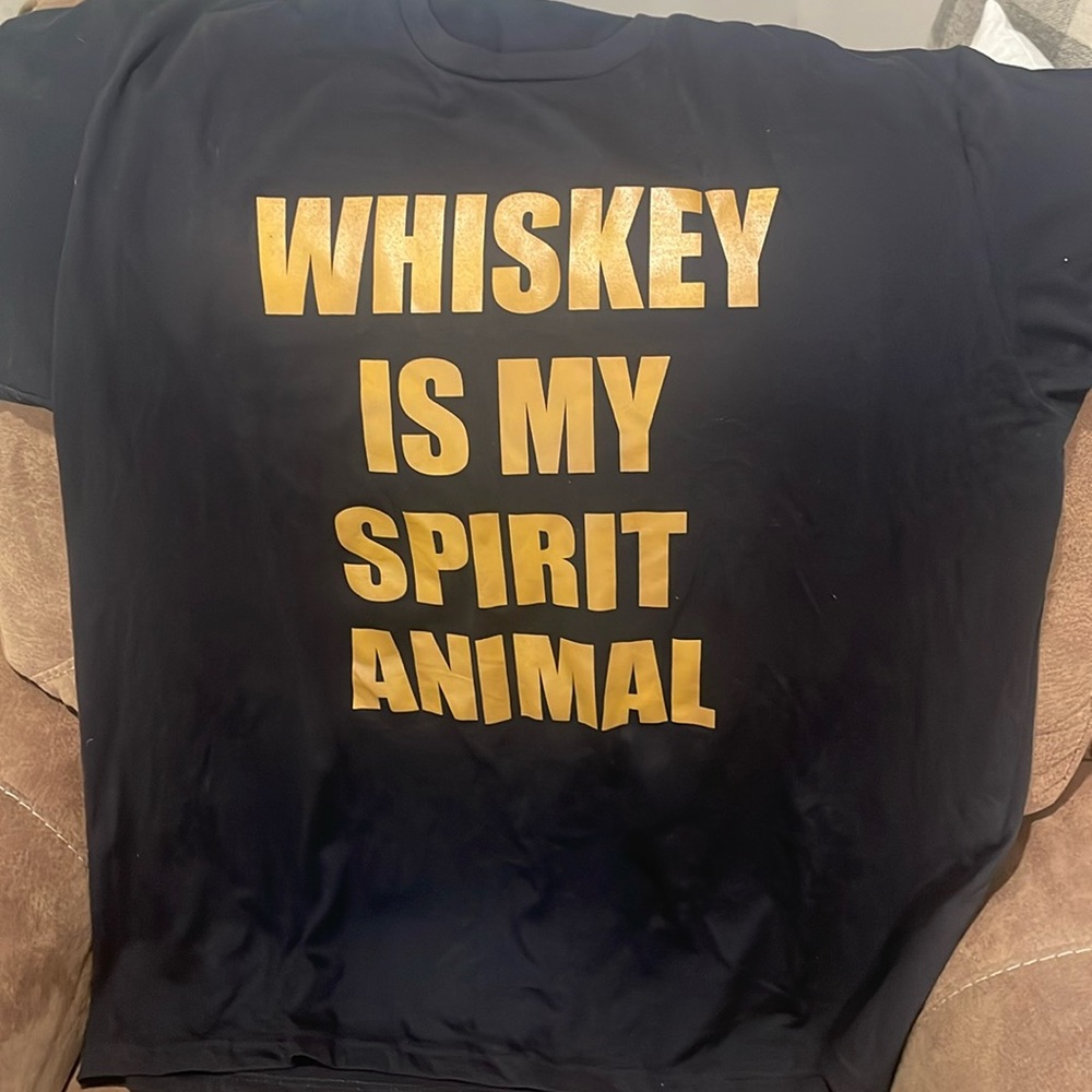 Black XXL whiskey is my spirit animal T-shirt with Oak and Ivy on the back